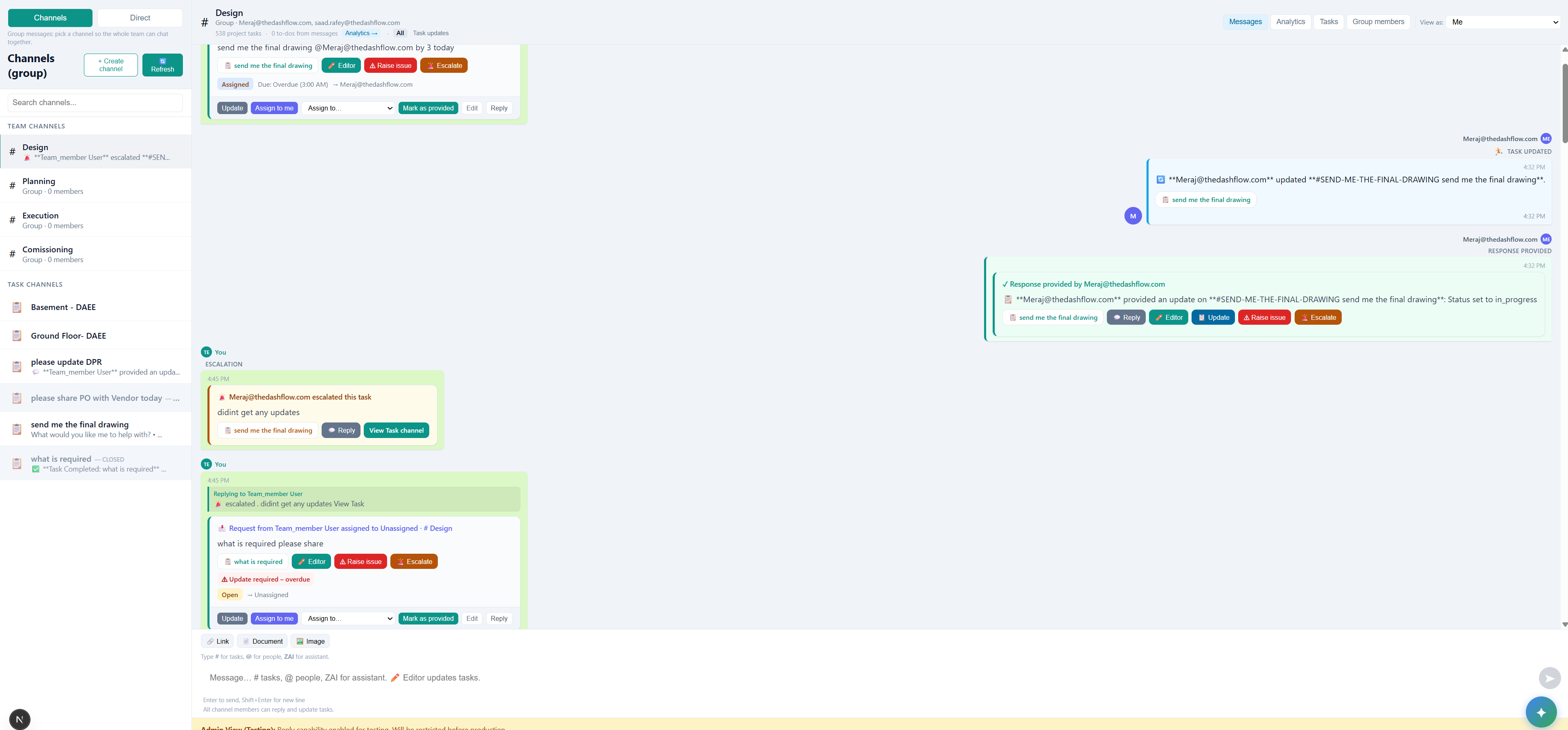 AI Project Management — Messaging and ZAI in channels