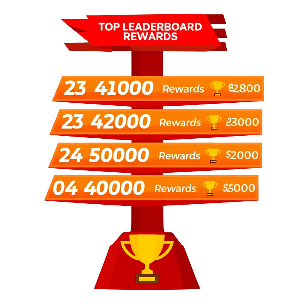 Top leaderboard rewards graphic with tiers and dollar amounts.